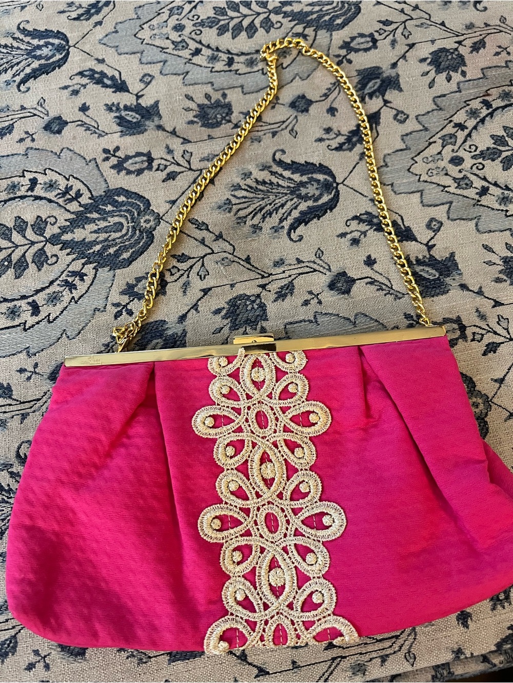 vintage Lilly Pulitzer Opening Night pink and gold Clutch Bag w/gold chain strap